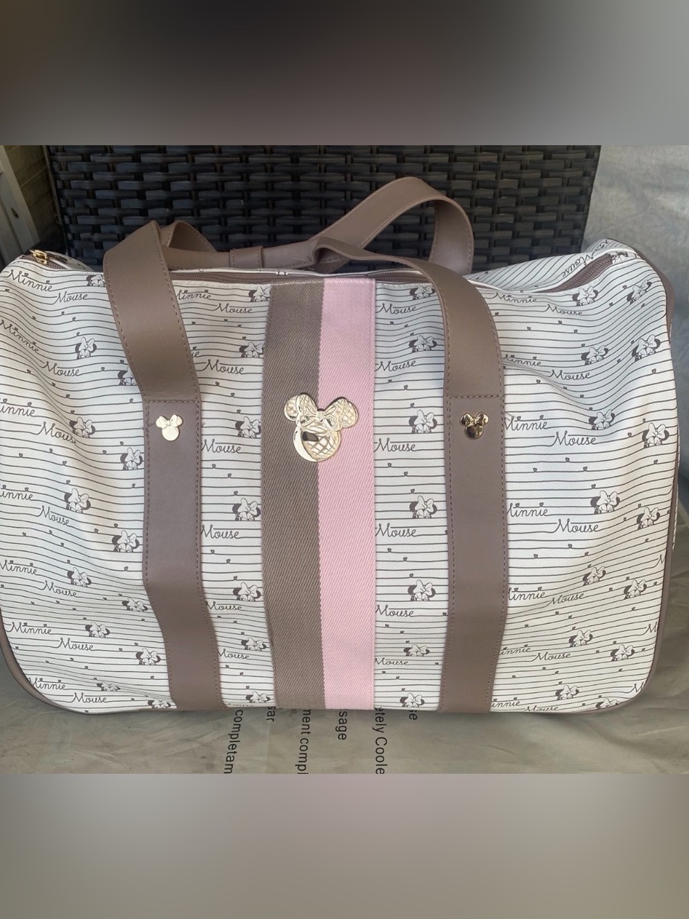Bioworld Disney Minnie Mouse Taupe Duffle Bag - Shoulder Straps Included